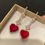 Queen Heart Lab Ruby Earrings 925 Sterling Silver Dangle Earrings