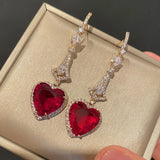 Queen Heart Lab Ruby Earrings 925 Sterling Silver Dangle Earrings