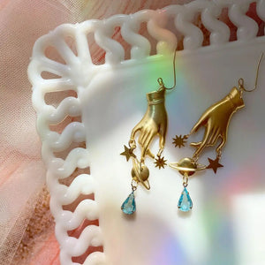 Queen of Swords Celestial Earrings - Dagger Earrings - Tarot Hand Earrings