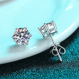 Queenme Moissanite Earrings Six Claws Lab Diamond 925 Sterling Silver Stud