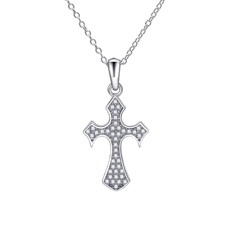 S925 Sterling Silver Cross Pendant Diamond Necklace