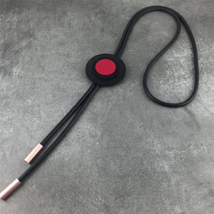 Taupe Rubber Long Necklace with Golden & Red Rounds