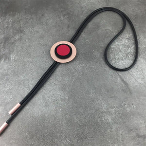 Taupe Rubber Long Necklace with Golden & Red Rounds