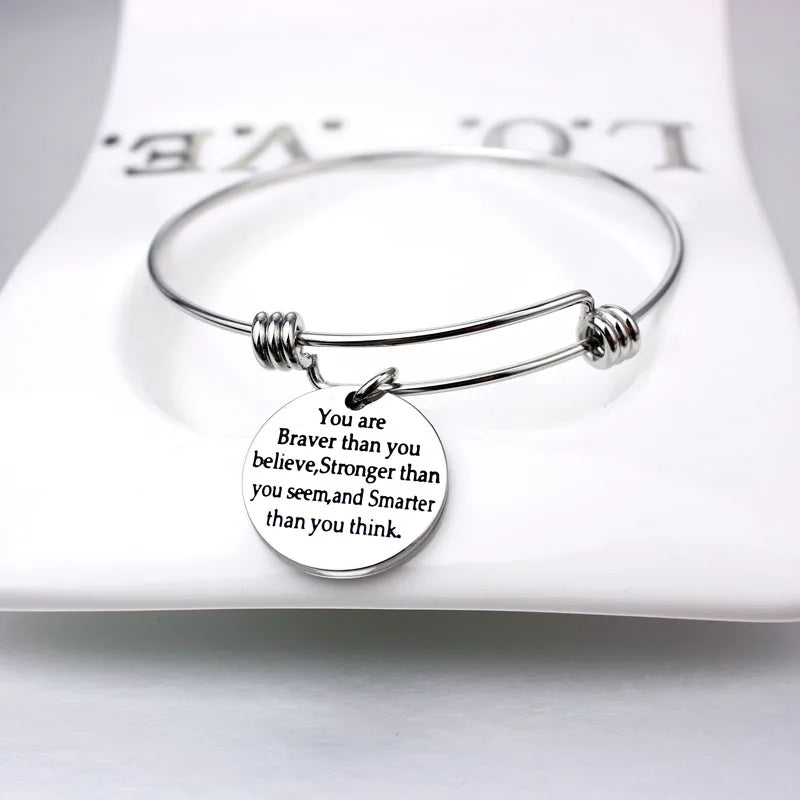 Quotes Initial Bracelet Stainless Steel Expandable Wire Letter Charm Bracelets