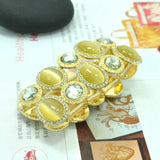 BIGBING Yellow Crystal Wide Bracelet Golden Charm Jewelry
