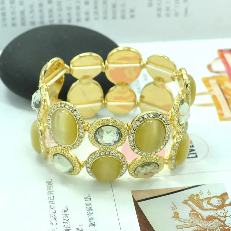 BIGBING Yellow Crystal Wide Bracelet Golden Charm Jewelry