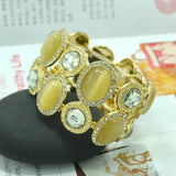 BIGBING Yellow Crystal Wide Bracelet Golden Charm Jewelry