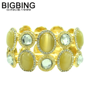 BIGBING Yellow Crystal Wide Bracelet Golden Charm Jewelry