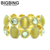 BIGBING Yellow Crystal Wide Bracelet Golden Charm Jewelry
