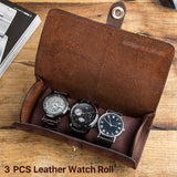 R2LE Watch Box 3 Slots Dark Brown Leather Watches Storage Organizer