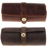 R2LE Watch Box 3 Slots Dark Brown Leather Watches Storage Organizer