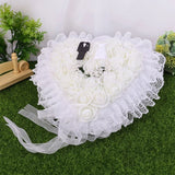 R2LE Bride & Groom Pearl Ring Bearer Pillow - Rose Lace Edge