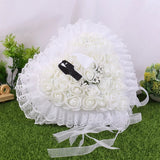 R2LE Bride & Groom Pearl Ring Bearer Pillow - Rose Lace Edge