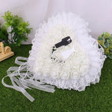 R2LE Bride & Groom Pearl Ring Bearer Pillow - Rose Lace Edge