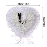 R2LE Bride & Groom Pearl Ring Bearer Pillow - Rose Lace Edge