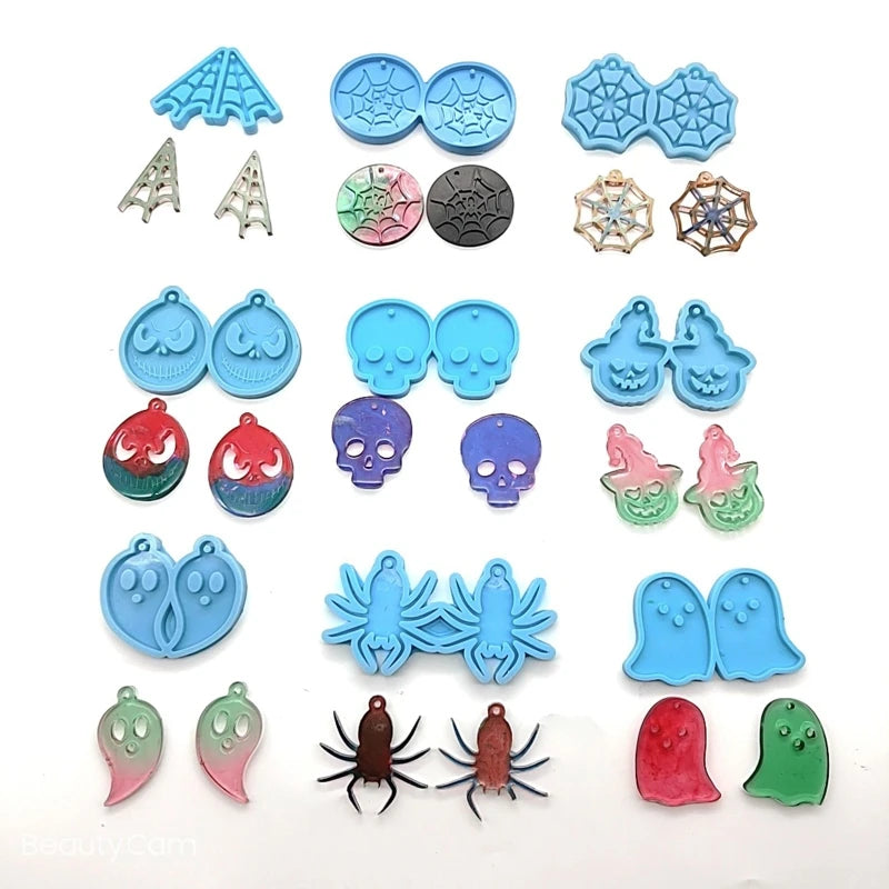 9 Pcs Ghost Spider Web Skull Earring Molds