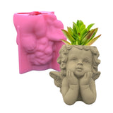 R3MC Angel Concrete Silicone Pot Mold DIY Home Garden Flower Pots Mold