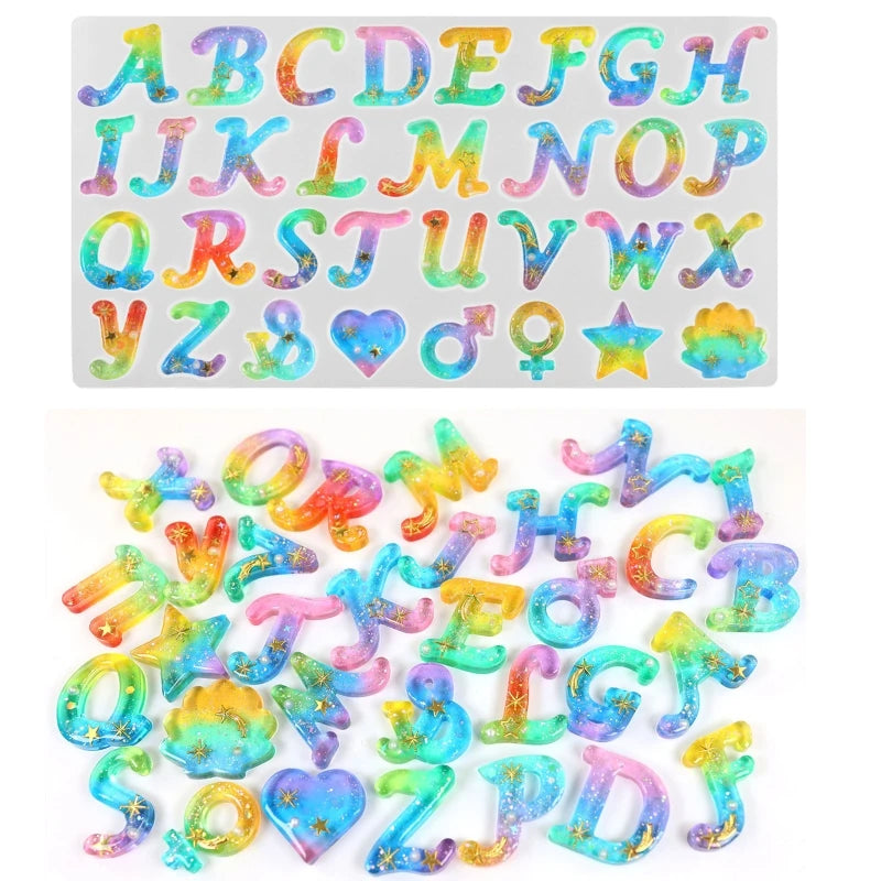Heart Star Alphabet Crystal Epoxy Mold Capital Letter M Mirror Pendant DIY