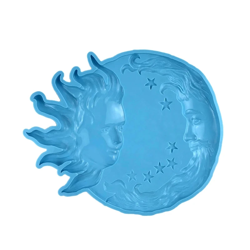 Large Mirror Sun Moon Face Resin Silicone Mold for DIY Decor