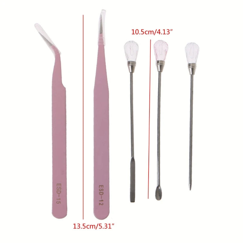 5Pcs Silicone Resin Tools Set Bubble Removers Needle Pigment Spoon Tweezers