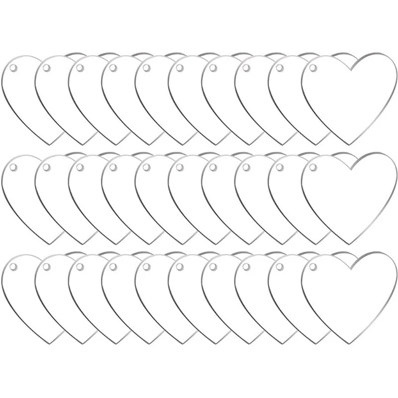 60 Transparent Acrylic Heart Keychains Set for DIY Crafts Jewelry Making