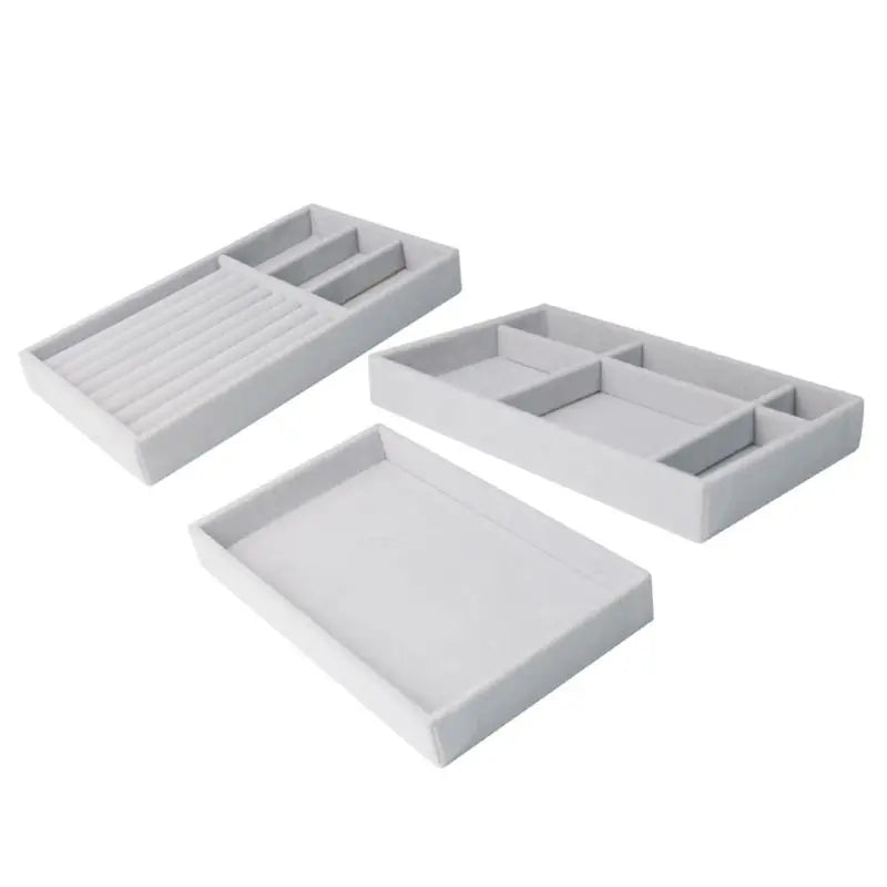 R58E Stackable Velvet Jewelry Trays Organizer Set