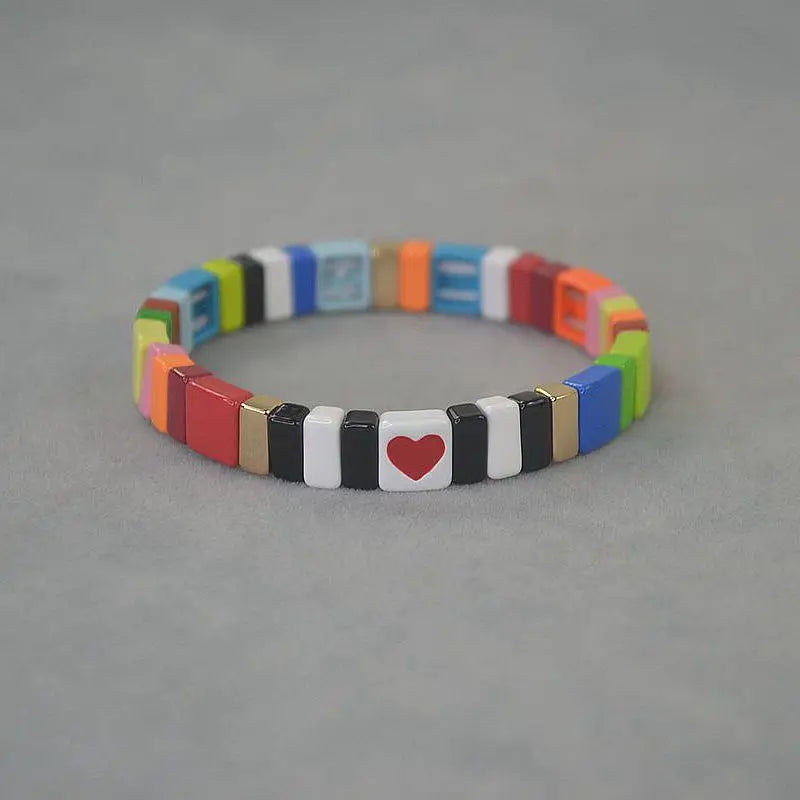 Rainbow Enamel Love Elastic Bracelet