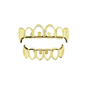 RACHELZ 14K Plated Teeth Grillz Hip Hop Hollow Fangs Punk Dental Grills