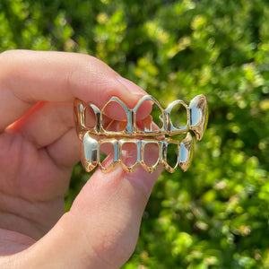 RACHELZ 14K Plated Teeth Grillz Hip Hop Hollow Fangs Punk Dental Grills