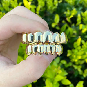 Hip Hop Gold Plated Teeth Grillz Top Bottom Caps Braces