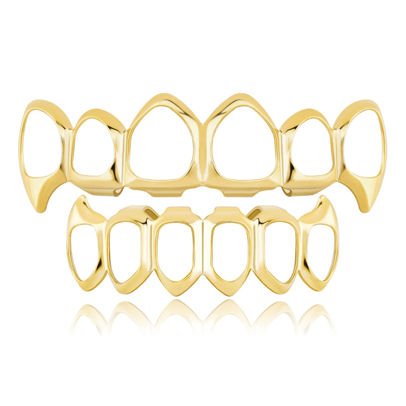 RACHELZ Hip Hop Plated Hollow Teeth Grillz Fangs Tooth Caps Decor Dental Grills