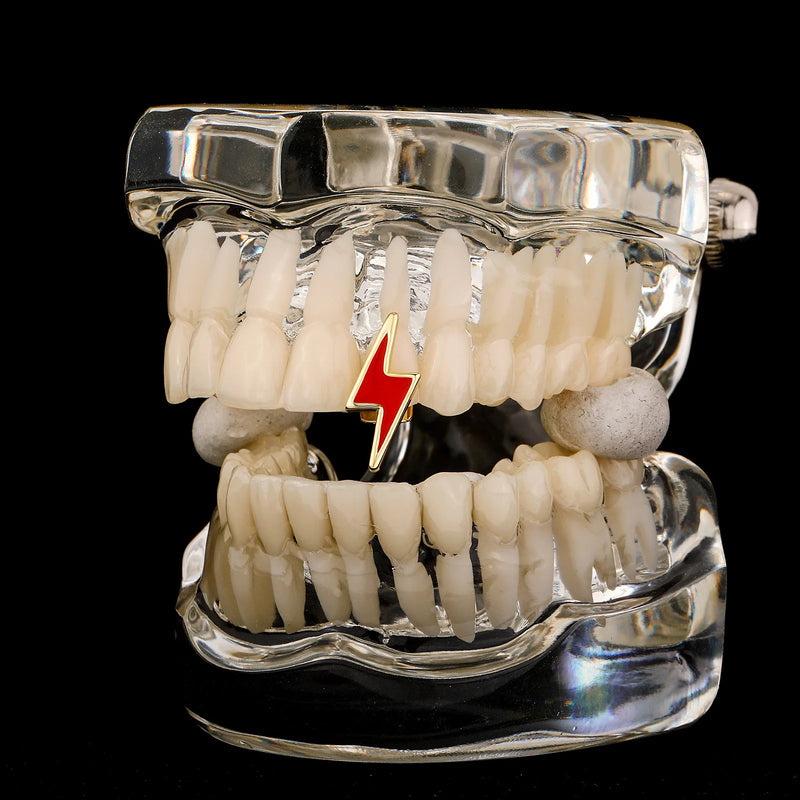 RACHELZ Punk Red Lightning Single Teeth Grillz 14K Plated Tooth Caps
