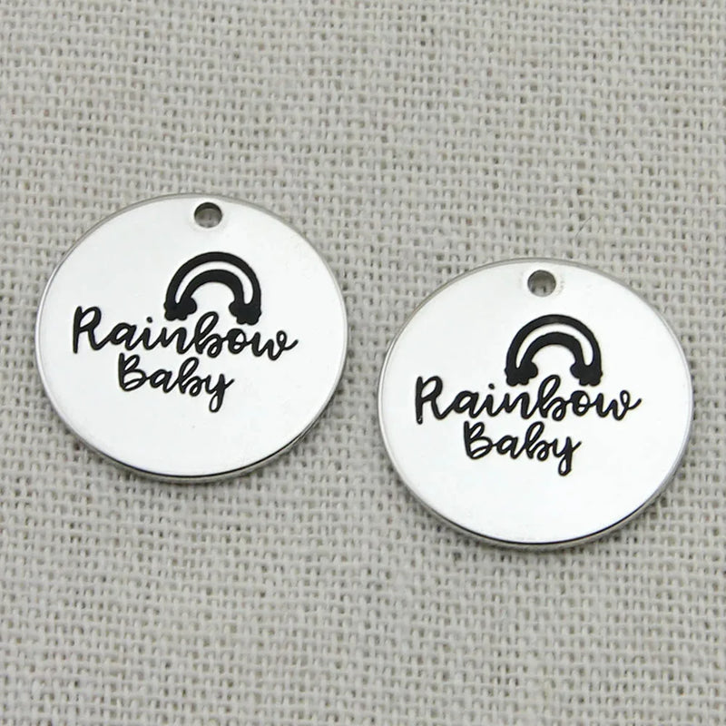RAINBOW BABY Charm Engraved Disc Pendant 5Pcs/Lot #LN172