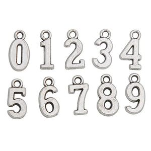 10bags Vintage Alloy 0-9 Number Charms, 10pcs per bag, AAC714