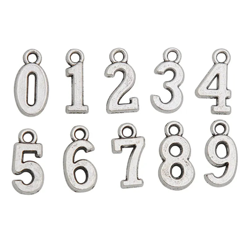 10bags Vintage Alloy 0-9 Number Charms, 10pcs per bag, AAC714