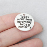 20mm Alloy Butterfly Round Message Charms 50pcs AAC1796