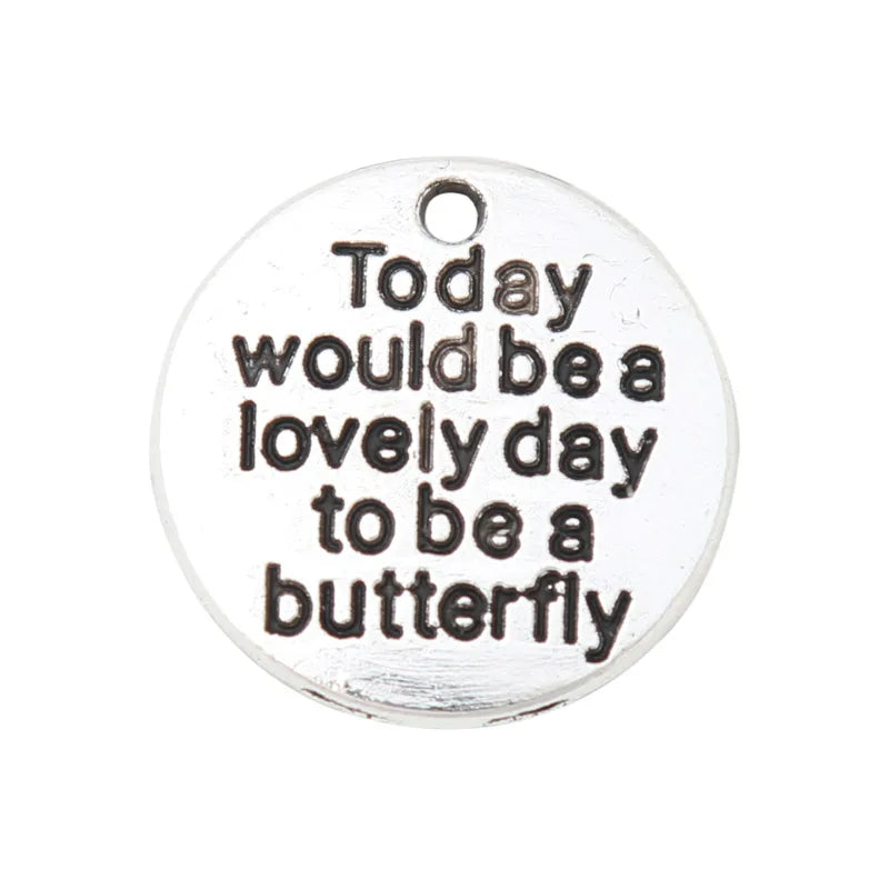20mm Alloy Butterfly Round Message Charms 50pcs AAC1796