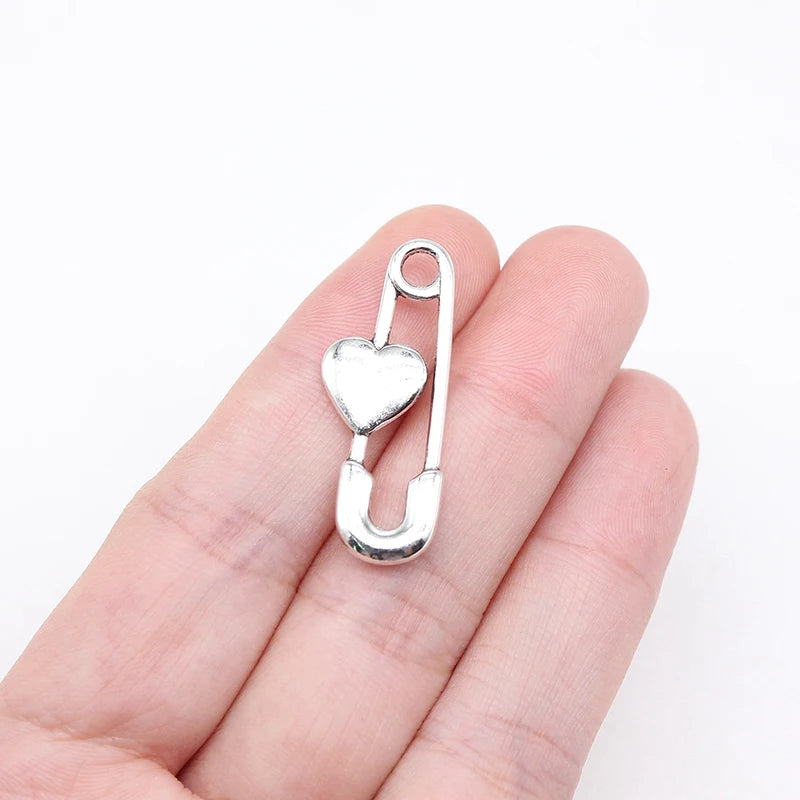 Antique Silver Safety Pin Charms 12*31mm AAC762