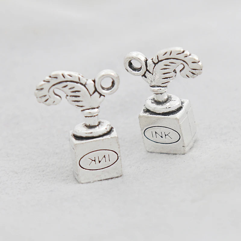 Vintage Silver Ink Bottle Pendant Charms 14x20mm