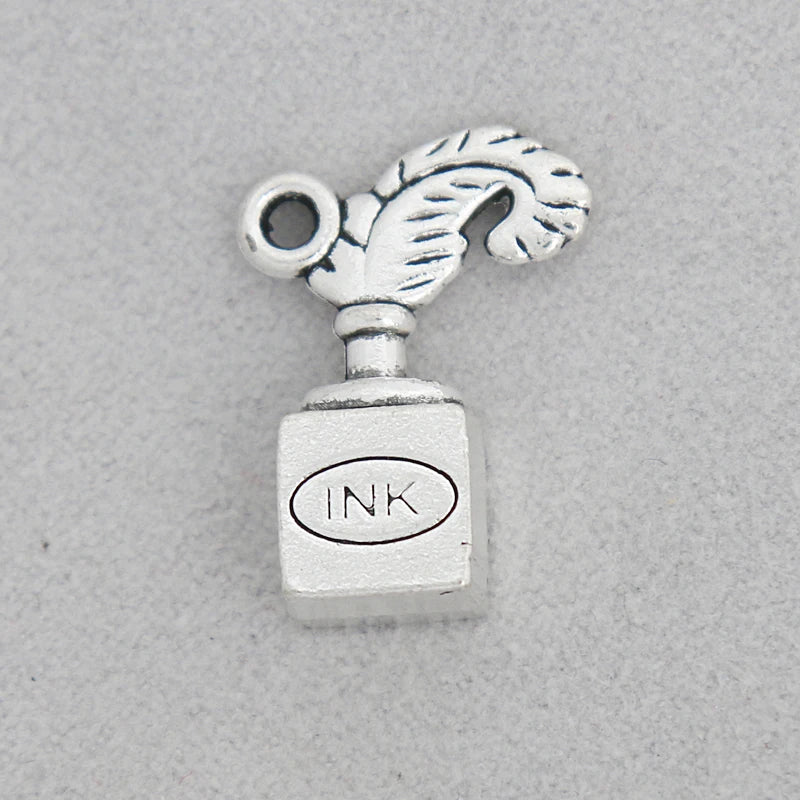 Vintage Silver Ink Bottle Pendant Charms 14x20mm
