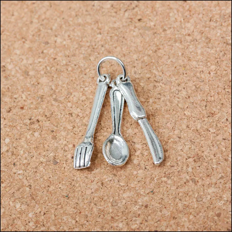 Antique Silver Fork Spoon Tableware Charms Set
