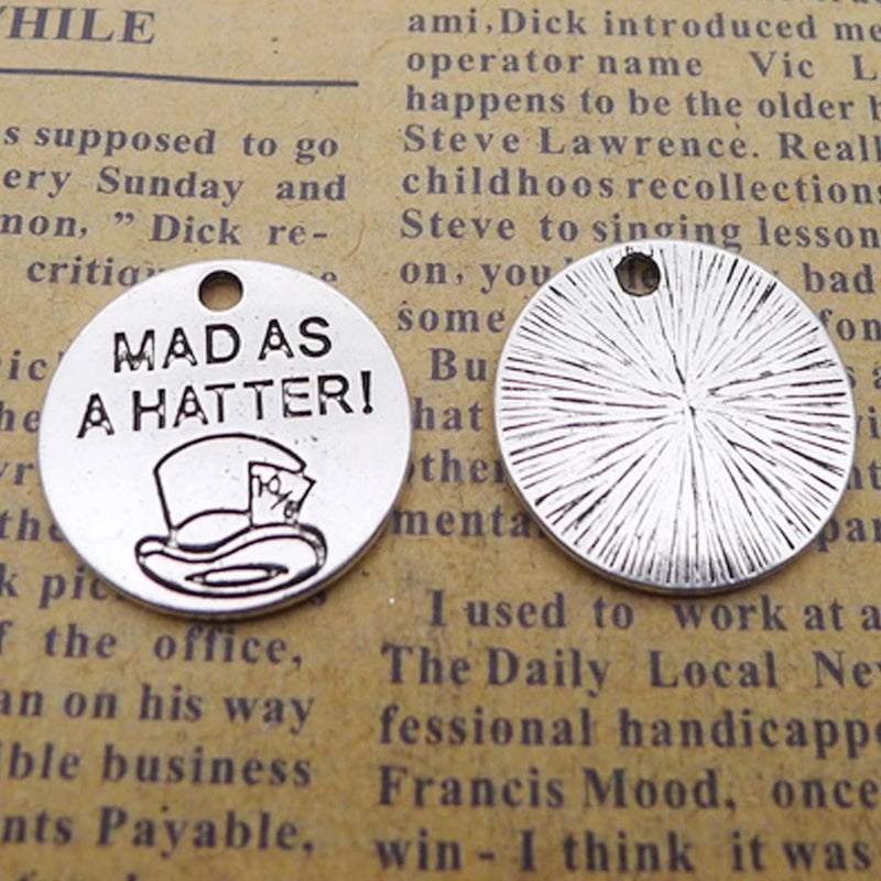 Alloy 20mm Round Mad Hatter Charms for Necklace Bracelets 50pcs