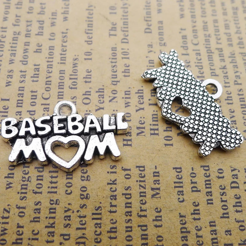 Antique Silver Baseball Mom Letter Charms 16*26mm 50pcs AAC346