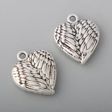 Antique Silver Heart Shape Wings Charms 18*21mm 50pcs AAC1565