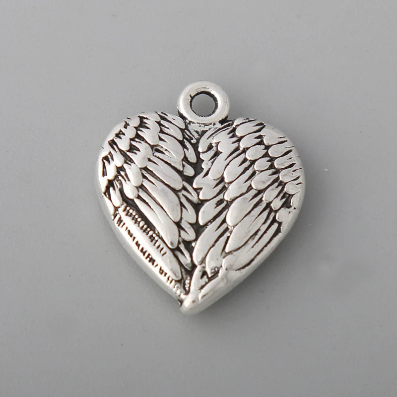 Antique Silver Heart Shape Wings Charms 18*21mm 50pcs AAC1565