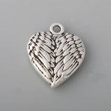 Antique Silver Heart Shape Wings Charms 18*21mm 50pcs AAC1565