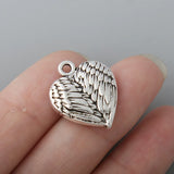 Antique Silver Heart Shape Wings Charms 18*21mm 50pcs AAC1565