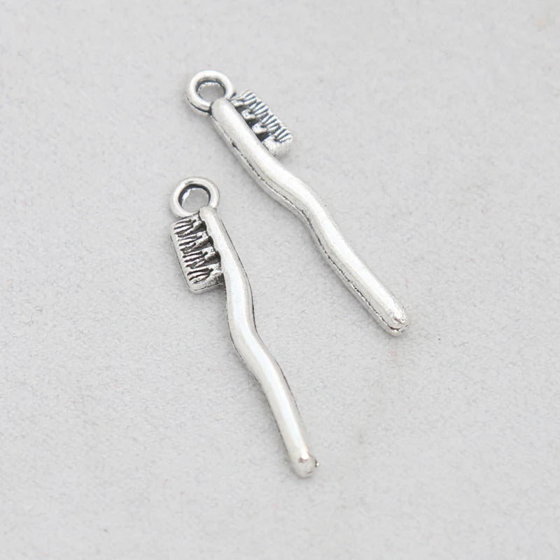 Alloy Toothbrush Shape Vintage Charms 100pcs
