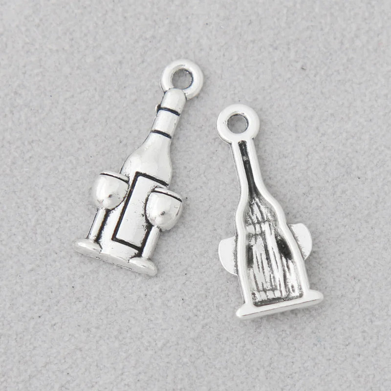 Alloy Wine Bottle & Glass Charms 100pcs