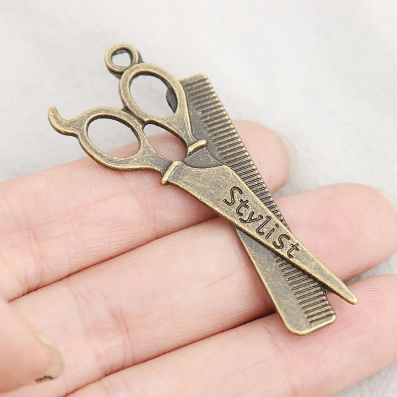 Vintage Bronze Hair Scissors Charms 21*53mm 30pcs AAC1486